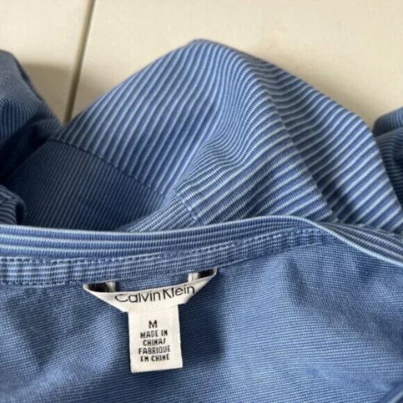 Calvin Klein Long Sleeve V-Neck 100% Cotton‎ Tee Blue Striped Quality Basic Sz M - Picture 6 of 7